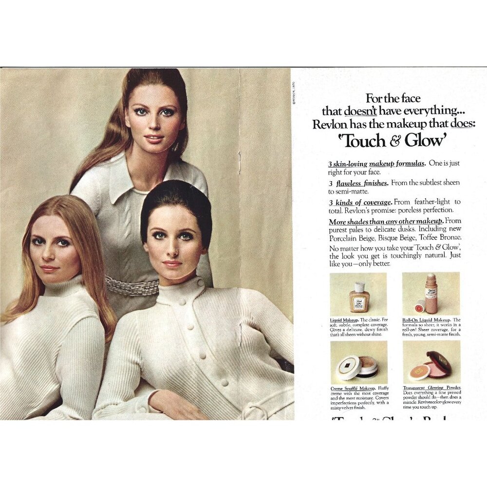 Revoln Touch & Glow Makeup Beauty ADVERT 1970s 2 Page Ad Vintage Print 9 inch